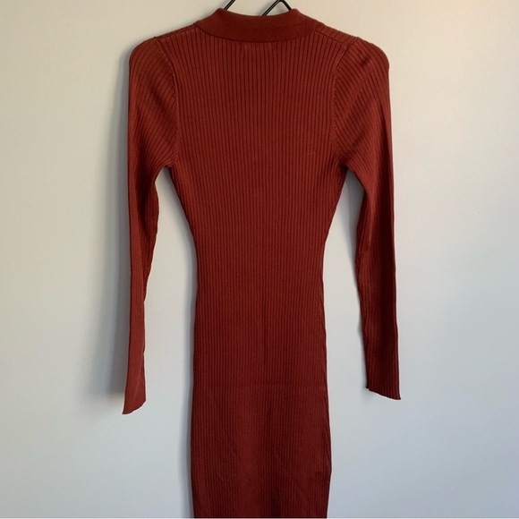 GOOD AMERICAN Polo MIDI DRESS Ribbed BRICK Slit - Picture 7 of 11